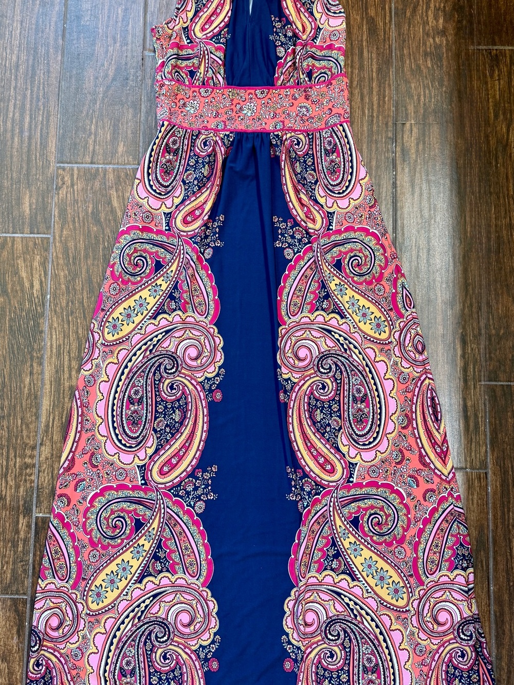 London Times Paisley Halter Maxi Dress Size 8 Flowy Stretch Empire Waist